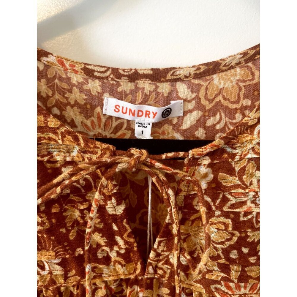NWT Sundry Evereve Flutter Sleeve Blouse Sienna Floral Gauze Short Sleeve Size 1 - Picture 6 of 6